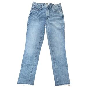 PAIGE Cindy Jeans High Rise Straight Leg Lt Wash Distressed Raw Hem Women Size27